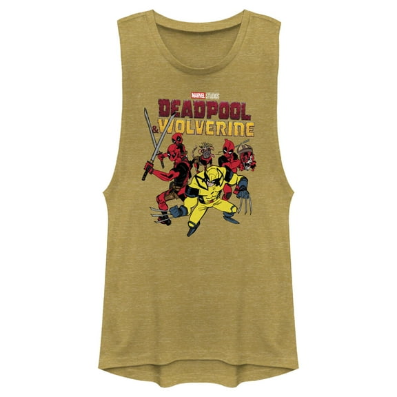 Junior's Marvel: Deadpool & Wolverine Team in Action Festival Muscle Graphic T-Shirt