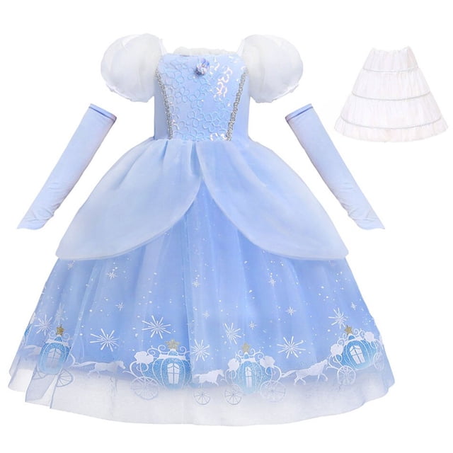 Disney Cinderella Princess Cosplay Dress for Girl Kids Ball Gown Sequin Carnival TUTU Puff Mesh Clothing for Birthday Gift3T (Size 110) Gao Jinjia LED