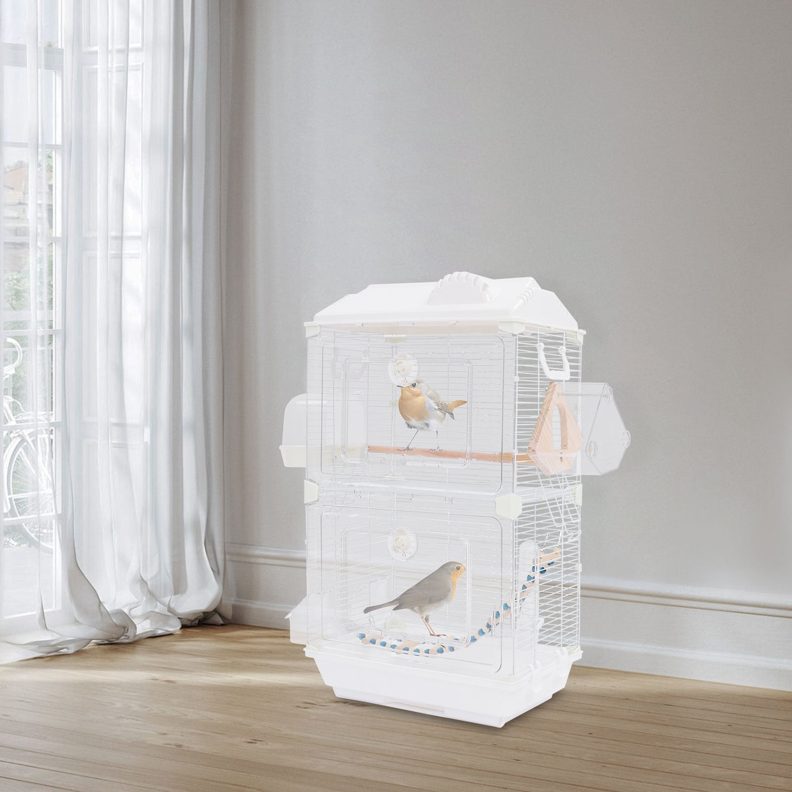 Bird Cage, Two-tier Bird Cage, Parakeets Cage for Budgies, Canaries, Peony Birds, Black Phoenix Birds (15.74*11.02*27.95in)