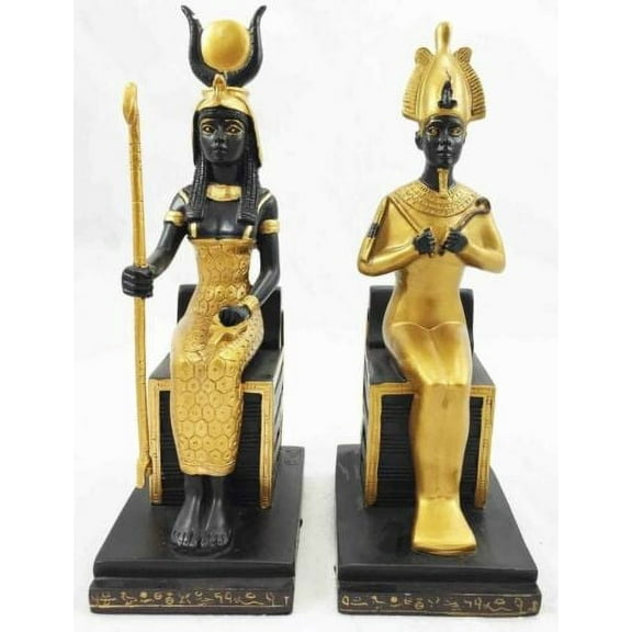 Egyptian King Queen Goddess Isis & God Osiris Sitting On Throne Figurine Set