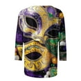thumbnail image 4 of TrendVibe365 Mardi Gras Womens Plus Size Tops 3/4 Sleeve Round Neck Polyester Casual Mask Printed Mardi Gras Celebrations Blouse Tops for Mardi Gras Event Purple XL, 4 of 5