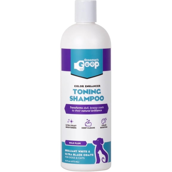 Groomer’s Goop Color Enhancer Toning Shampoo – Deep Cleansing Formula Brightens Whites, Neutralizes Brassiness & Boosts Shine in Dog & Cat Coats – Gentle, Dye-Free – 16 oz Bottle