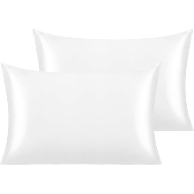 Paquete de 2 fundas de almohada XCF de satén de seda 50 x 75 cm color blanco