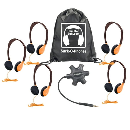 UPC: 0681181628162 | Hamilton Electronics & Buhl Industries 3 ft. Galaxy Sack-O-Phones – 5 – HA2 in Orange Headphones with 1 Star Fish Jackbox  JBPSF & Carry Bag