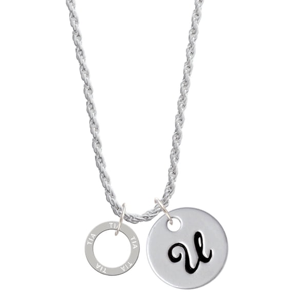 Delight Jewelry Silvertone Tia Eternity Ring Silvertone Script Initial Disc - U - Charm Necklace, 20"+3"