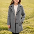 thumbnail image 4 of PiGOGI Kids Double Breasted Wool Blend Pea Coat with Notched Lapel and Side Pockets Mid-Long Trench Overcoat Winter Outerwear for Children Gray 4-5 Years, 4 of 9