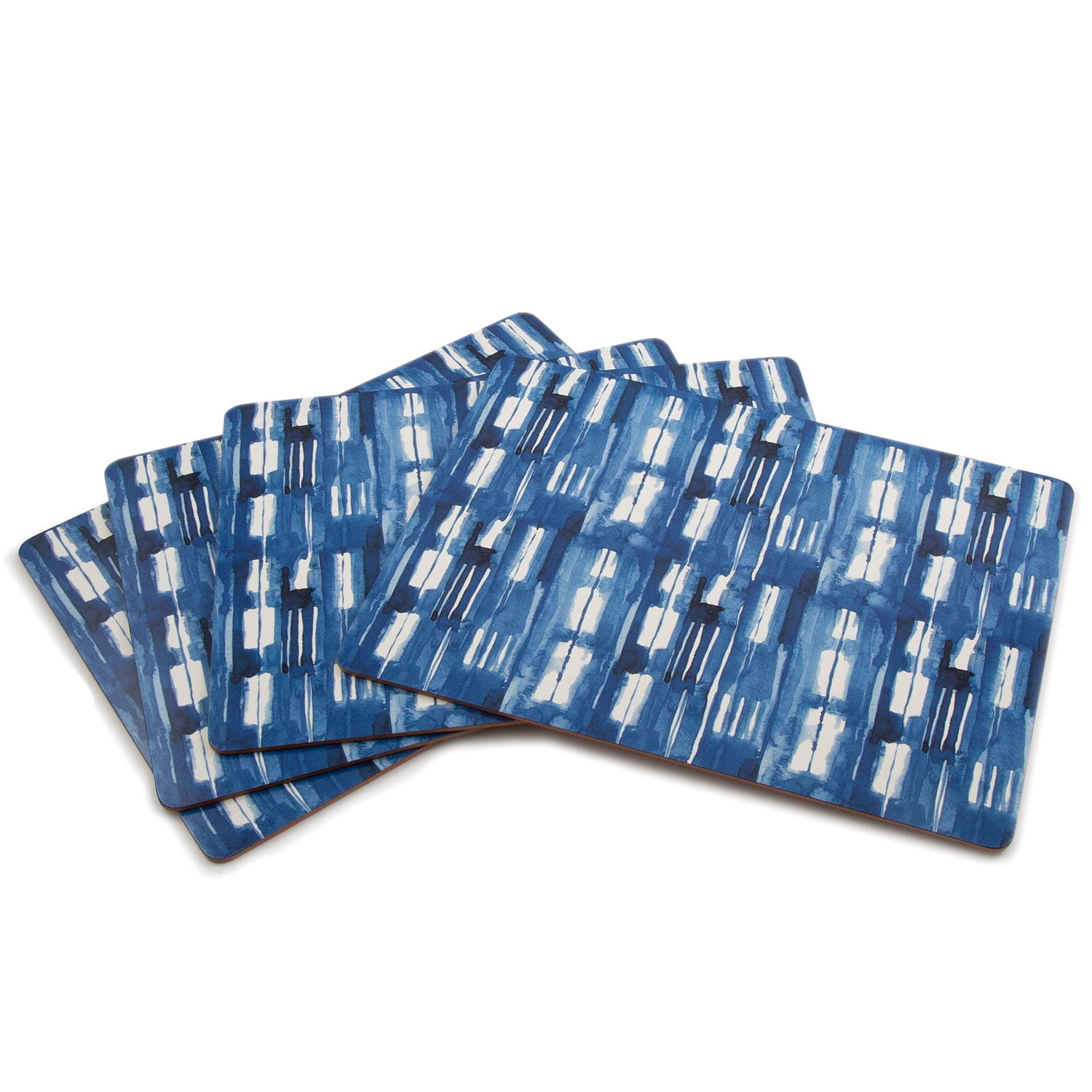 Indigo Blue Geometric Hardboard Placemats with Cork Backing, Set of 4