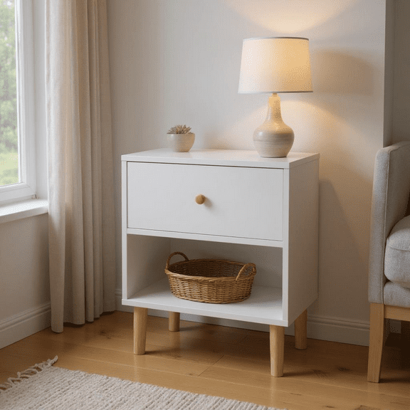 Homy Casa Modern Accent Cabinet with Drawer & Open Shelf for Living Room Storage, White