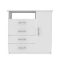 Rioja 4 Drawer Dresser, One Open Shelf, Superior Top, Single Door Cabinet, White
