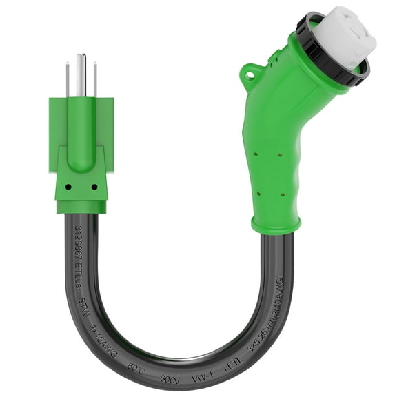 RVGUARD 50 Amp to 110 Volt RV Adapter Cord with 135 Degree Locking Connector, NEMA 5-15P to NEMA SS2-50R Electrical Power Adapter with LED Power Indicator, 18 Inch, Green, ETL Listed