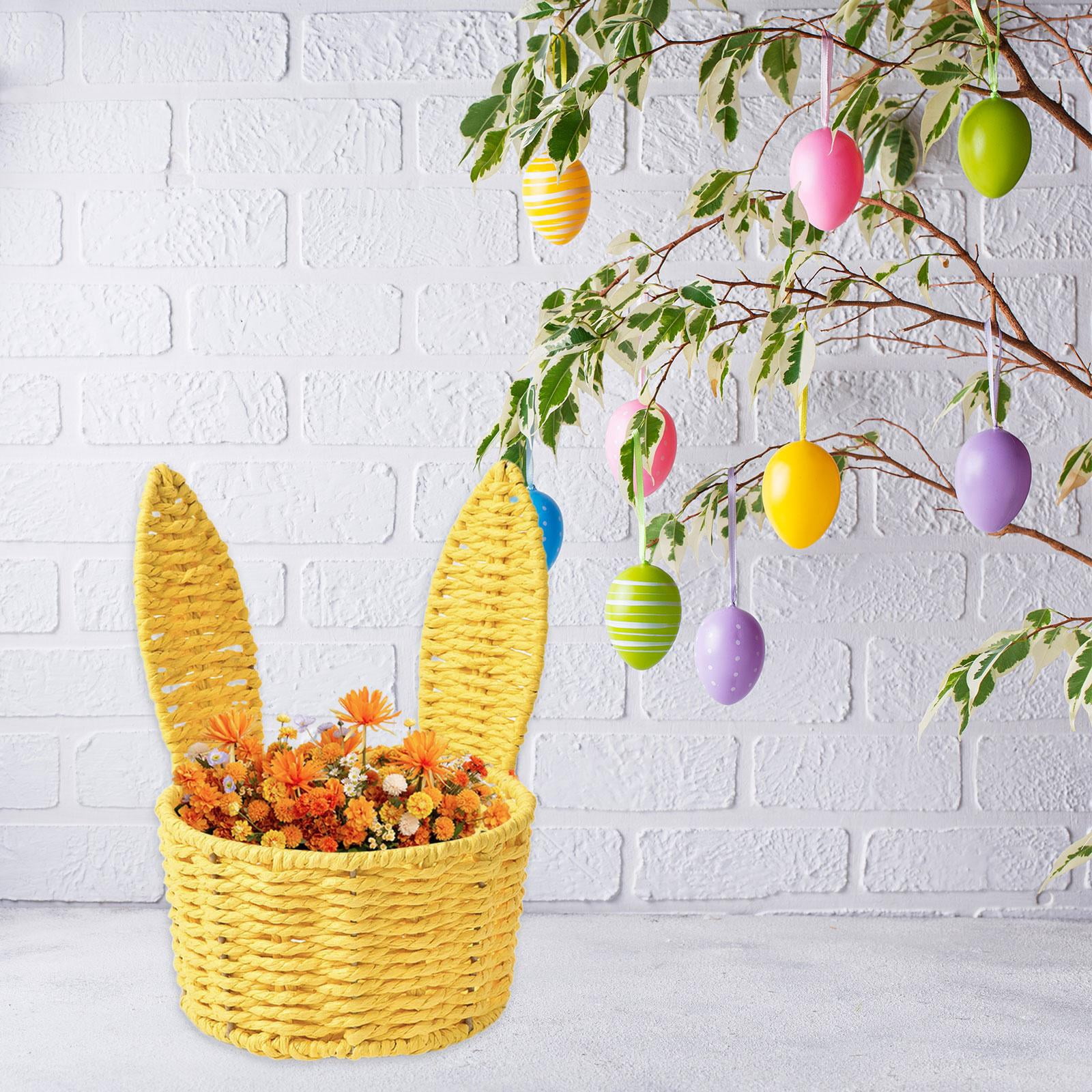 kowaku Easter Woven Bunny Ear Basket Storage Basket Candy Storage Creative Decorative Paper Rope Design Container Multipurpose Organizer Bunny Ear suitable for home decoration festive Yellow