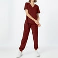 thumbnail image 2 of MLQIDK Womens Scrub Sets Plus Size Medical Scrubs Stretchy V-Neck Yoga Scrub Pants and Tops Nursing Uniforms Scrubs with Pockets Wine L, 2 of 9