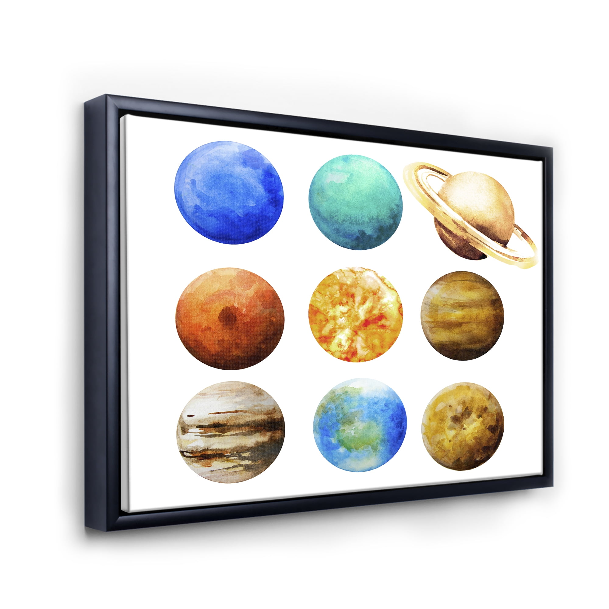 Designart 'Different Planets In Orbit' Modern Framed Canvas Wall Art Print