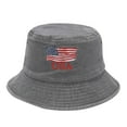 thumbnail image 2 of Unisex Vintage Washed Bucket Hat with American Flag Embroidery, Retro USA Fisherman Sun Hat for Men and Women, Cotton Blend Foldable Outdoor Sun Protection Hat for Beach and Travel Grey, 2 of 8