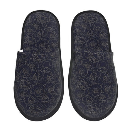 Balery Copper-Gold Gloss Outline Rose1 Slient Indoor Furry Fleece Comfort House Shoes Soft Non-Slip Home Shoes Cotton slippers House Slippers-- Large