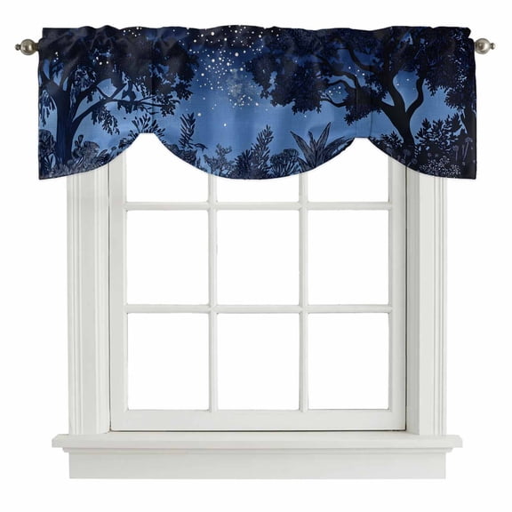 Tie Up Valances for Windows, Forest Botanical Adjustable Valance Curtains Window Treatment for Living Room/Bedroom Windows, Night Retro Pastoral Rod Pocket Kitchen Curtains & Drapes 54x18 Inch