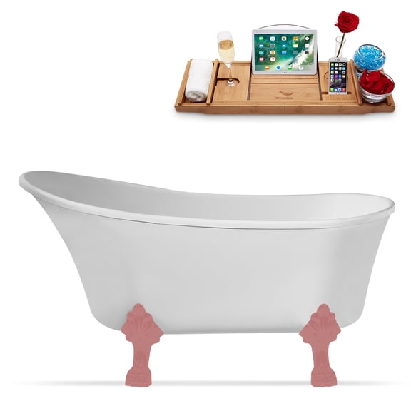 67" Streamline N349PNK-IN-PNK Clawfoot Tub and Tray With Internal Drain