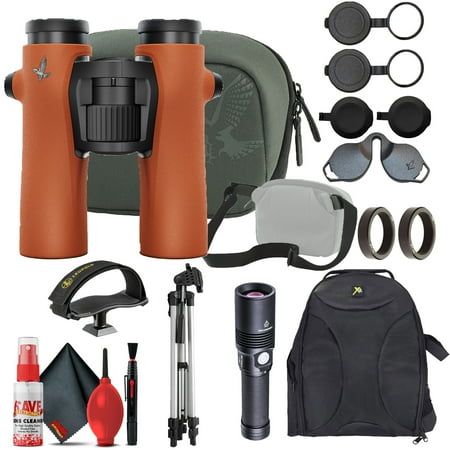 Swarovski 10x32 NL Pure Binoculars (Burnt Orange) + Padded Backpack + Flashlight + 6FT Tripod + Binocular Tripod Adapter + 6Ave Cleaning Kit