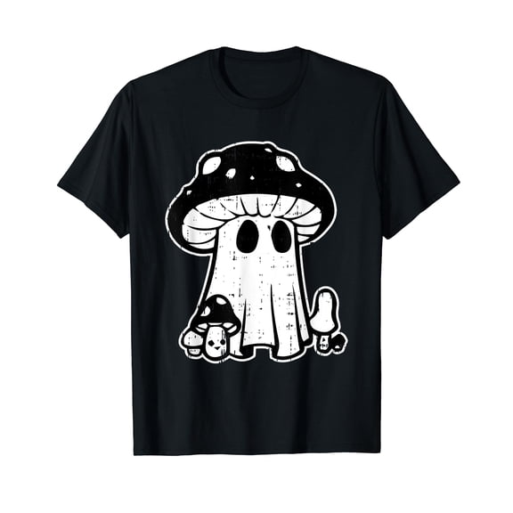 Ghost Mushroom Halloween Costume Ghoul Funji Men Women Kids Black T-Shirt Gift