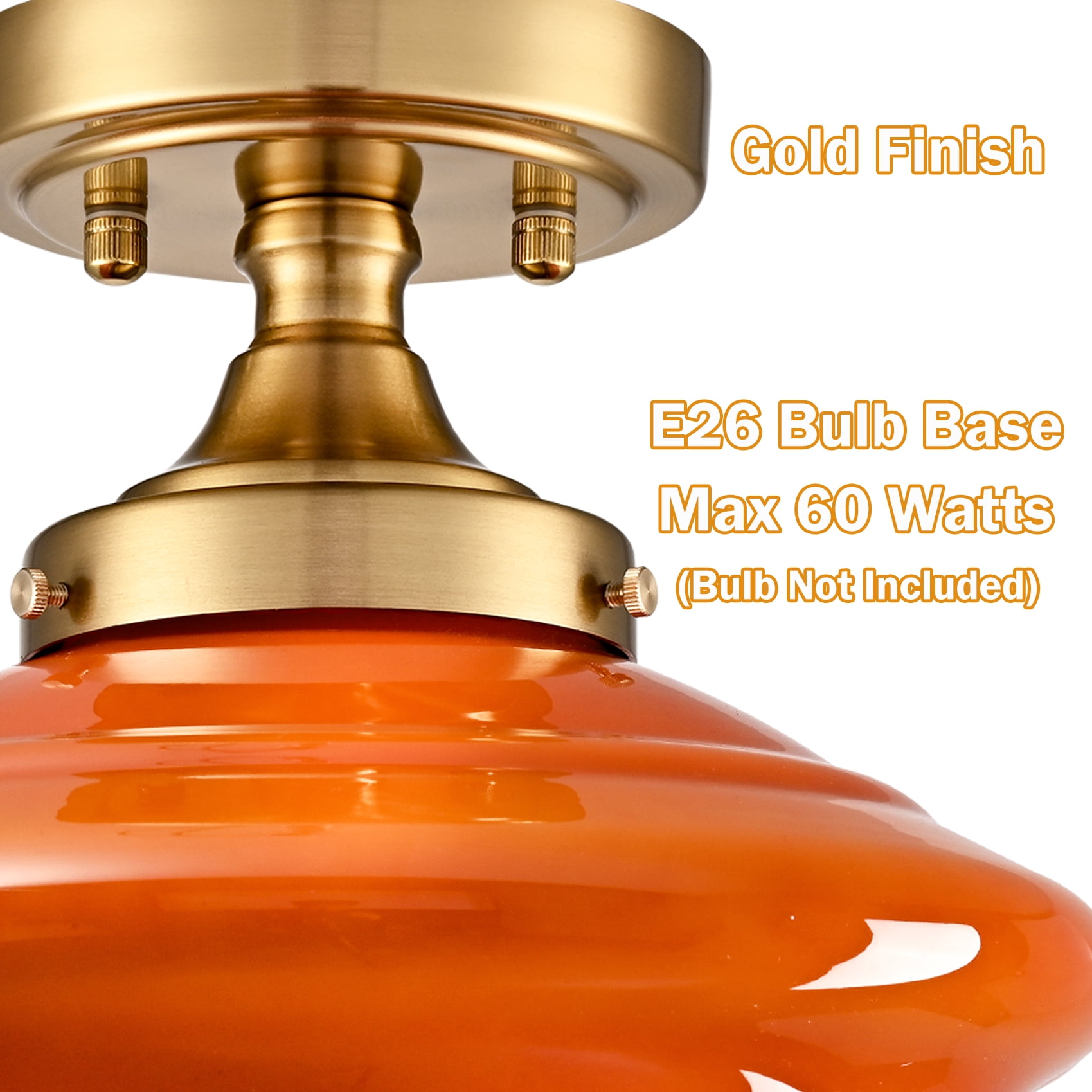 Gold Semi Flush Mount Ceiling Light Orange Schoolhouse Ceiling Light