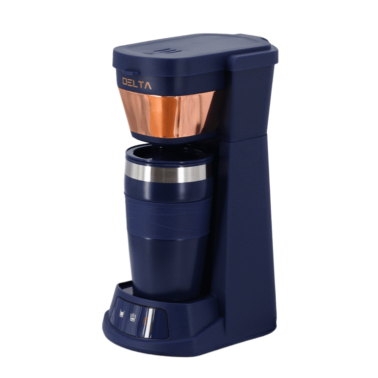 Prime Cuisine Single Cup Coffee Maker with 16oz Tumbler  Compact Single  Serve Coffee Machine, Reusable Filter, Skid-Resistant Feet, Blue