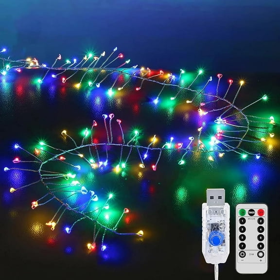 Fairy Lights with Remote - 29.53Ft 300 LED USB Powered Waterproof Starry Cluster Lights, Copper Wire Firecracker String Light for Christmas Tree, Bedroom, Wedding, Garden Decor