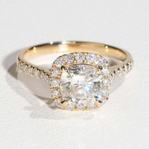 solitaire jewels 2CT Cushion Moissanit Halo Engagement Ring For Women, 14K Yellow Gold