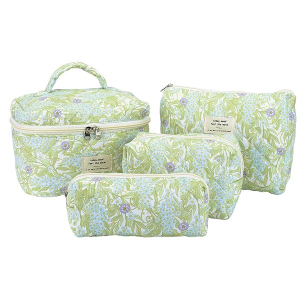 Neceser Maquillaje (set 4 Piezas) Cuadros Rombos Hilo Bordado Flores (E) Rojo