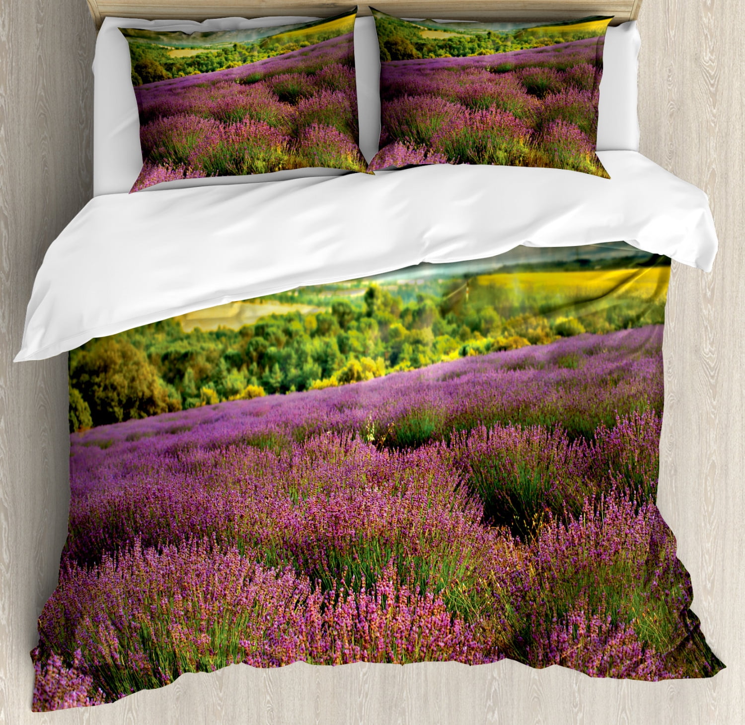 French Country Duvet Cover Set Queen Size, Nature Themed Outdoor Scene