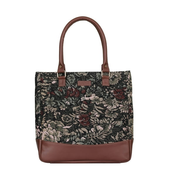 Sishka Vintage Hand Crafted Womens Tapestry Leather Tote Bag – Fabric Shoulder Purse with Trim & Top Handle for Daily Wear & Events