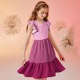 thumbnail image 6 of Nmnitkp Girl Dresses Cute Children's Summer Girl Dress Color Blocked Double-Layer Pleated Sleeve Dress Pink,11 Years, 6 of 8