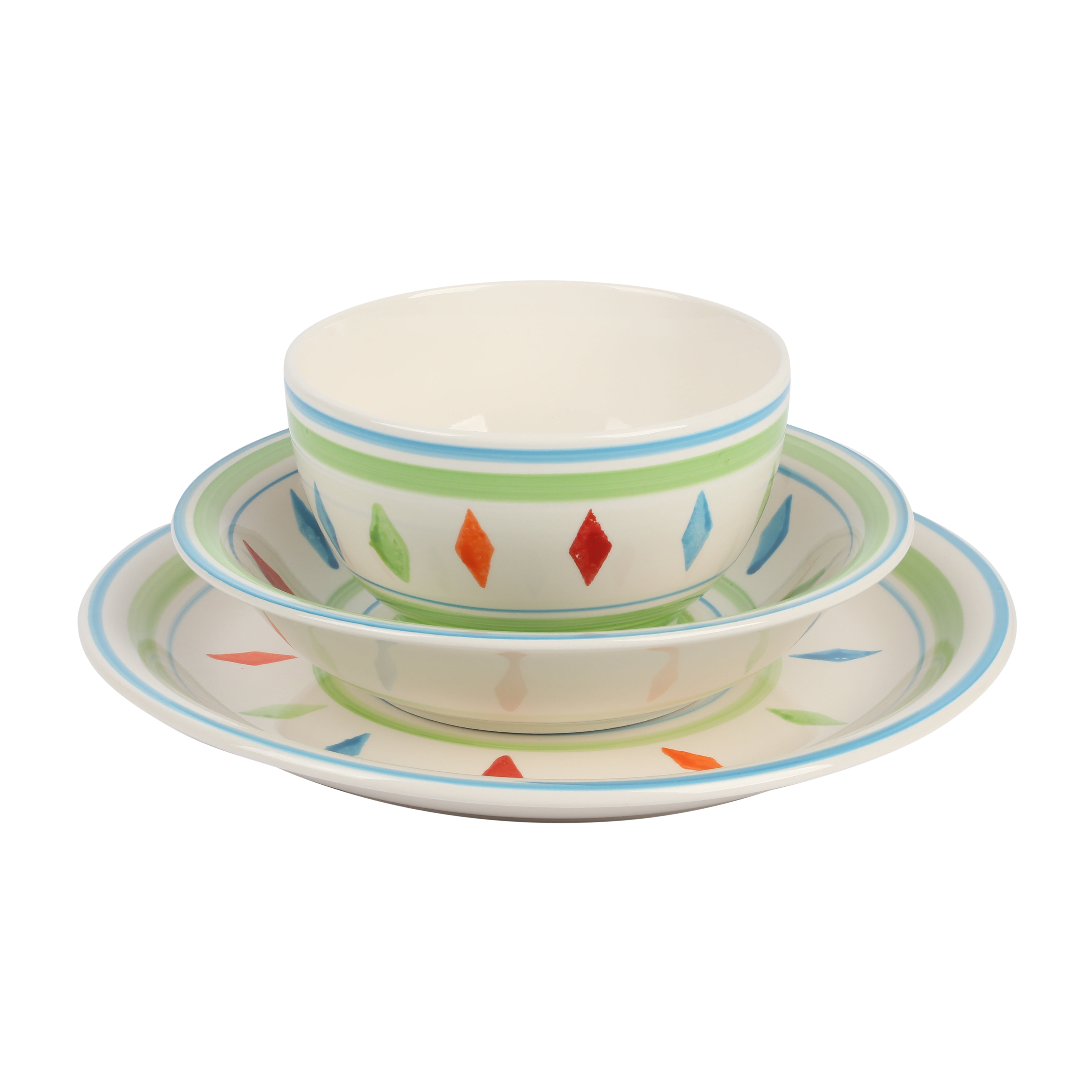 Gibson Home Heidy 12 Piece Hand Painted Dinnerware Set - Green