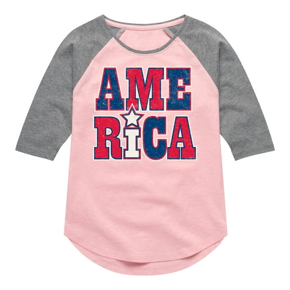Instant Message - America Stacked - Toddler & Youth Girls Raglan Graphic T-Shirt