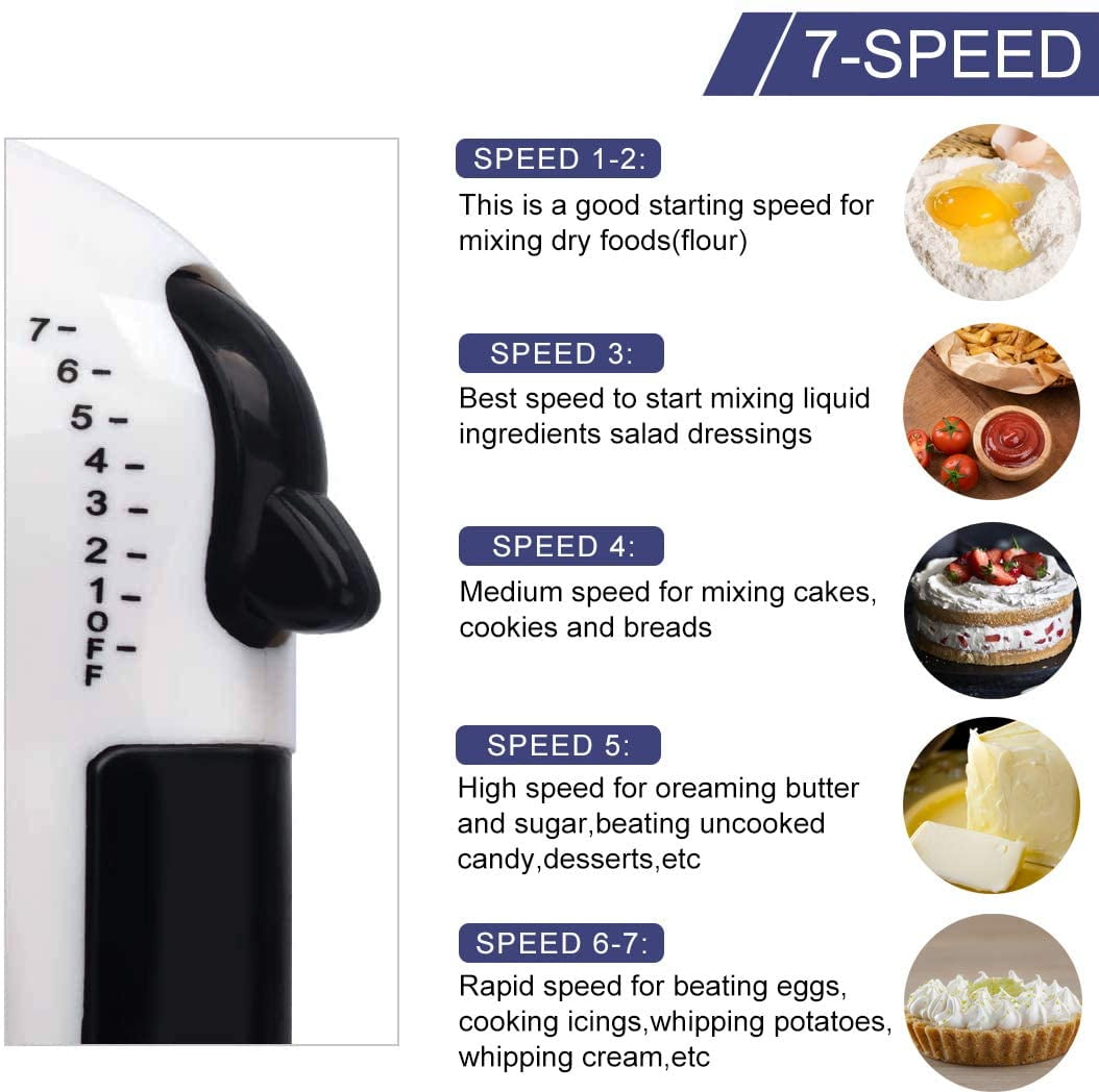 Hand Mixer Electric,7 Speed Hand Mixer Electric Hand Mixer,Portable Kitchen Hand Held Mixer,Immersion Blender Whisk for Food Whipping,Egg Whisk,Cake Mixer,Milk Frother,Bread Maker,Beater -White