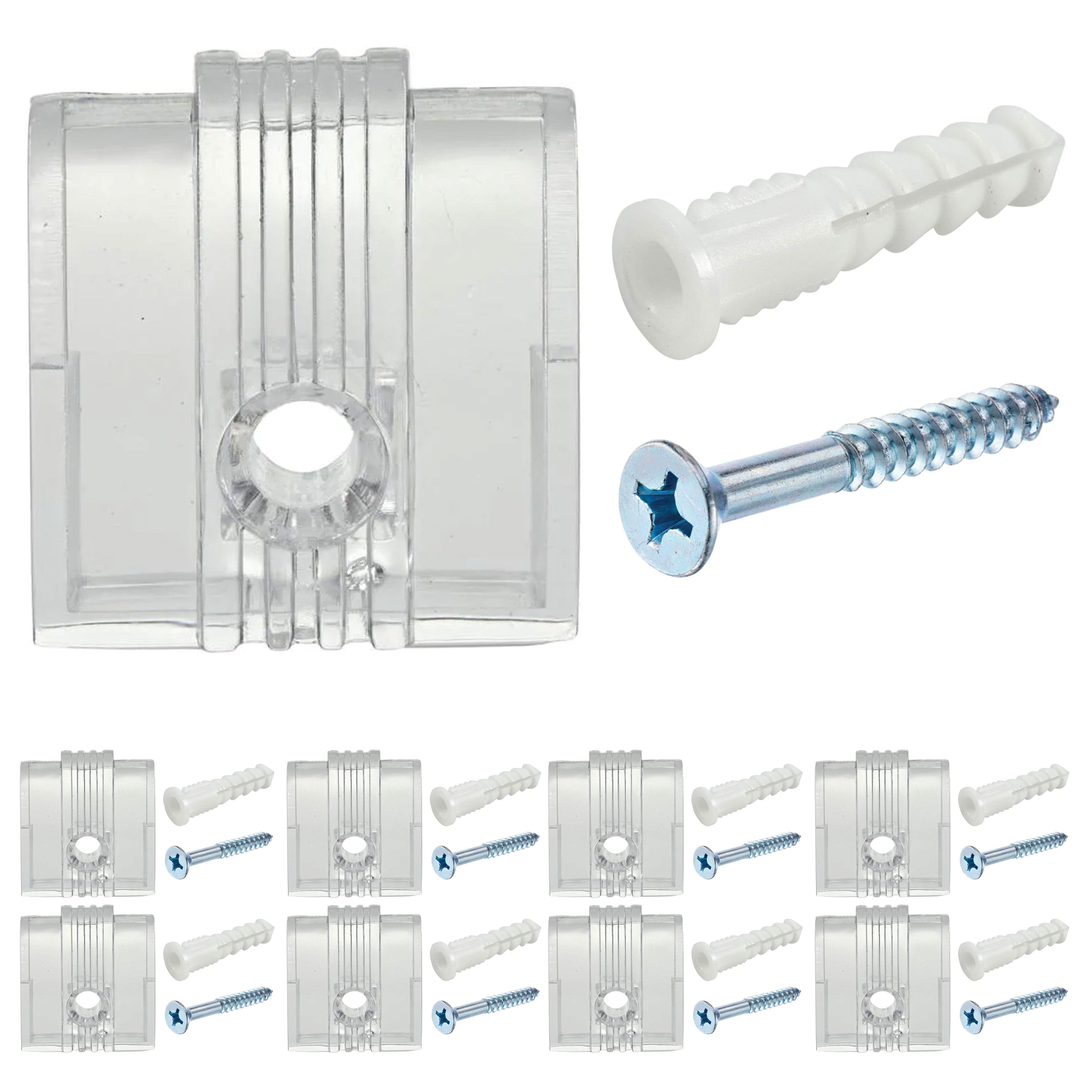 8 Transparent Mirror Clips Wall Mounting Set Clear Brackets Screws