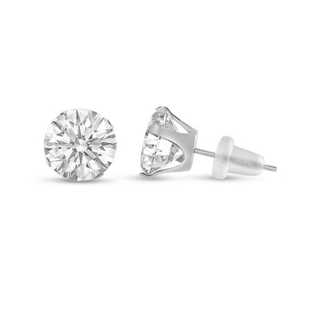 Round 10mm 10k White Gold Genuine White Topaz Stud Earrings, April Birthstone, (11.5 cttw)