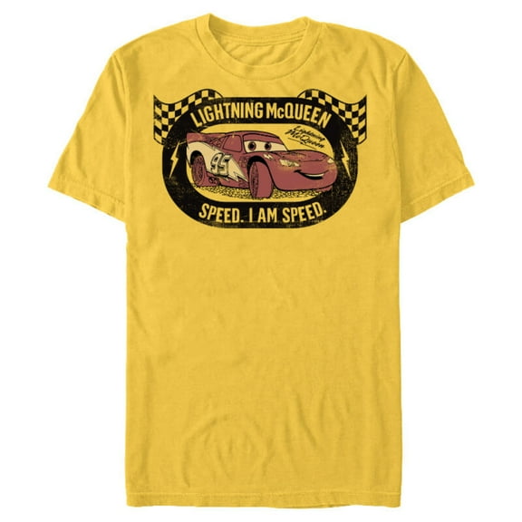 Disney Pixar Cars Lightning McQueen I am Speed T-Shirt- Short Sleeve Blended T-Shirt for Adults - Customized-Yellow