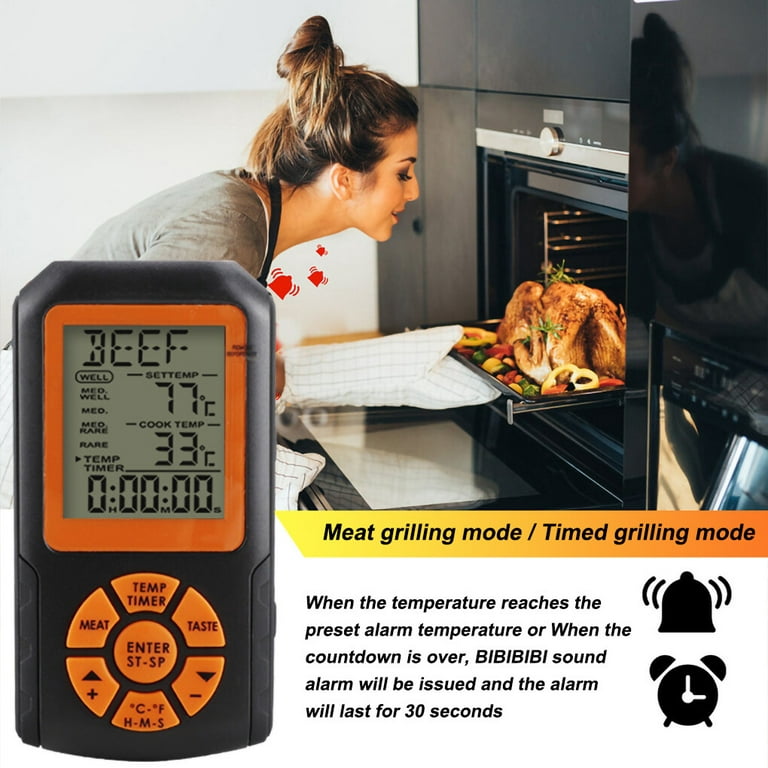Wireless Meat Thermometer Battery Operated Waterproof Stainless Steel Probe  Barbeque Temperature Meter Alarm
