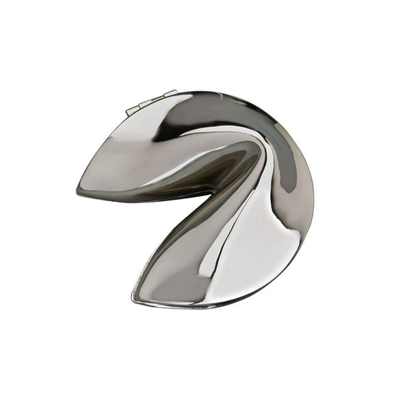 Contemporary Home Living 2.75" Silver Tone Nickel-Plated Fortune Cookie Shaped Box