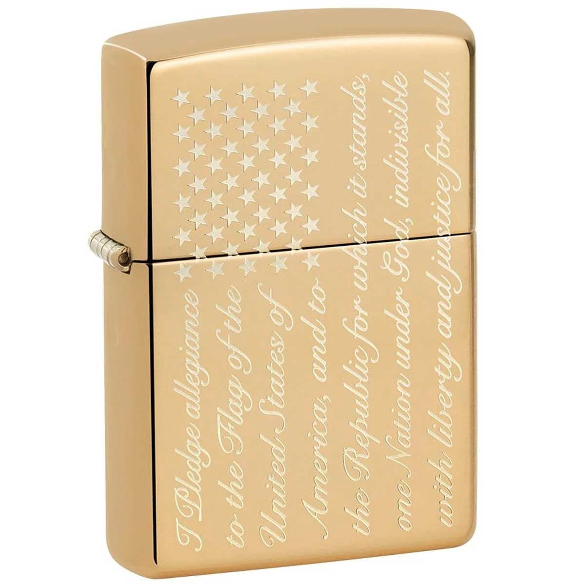 Zippo Pledge of Allegiance Design High Polish Brass Pocket Lighter