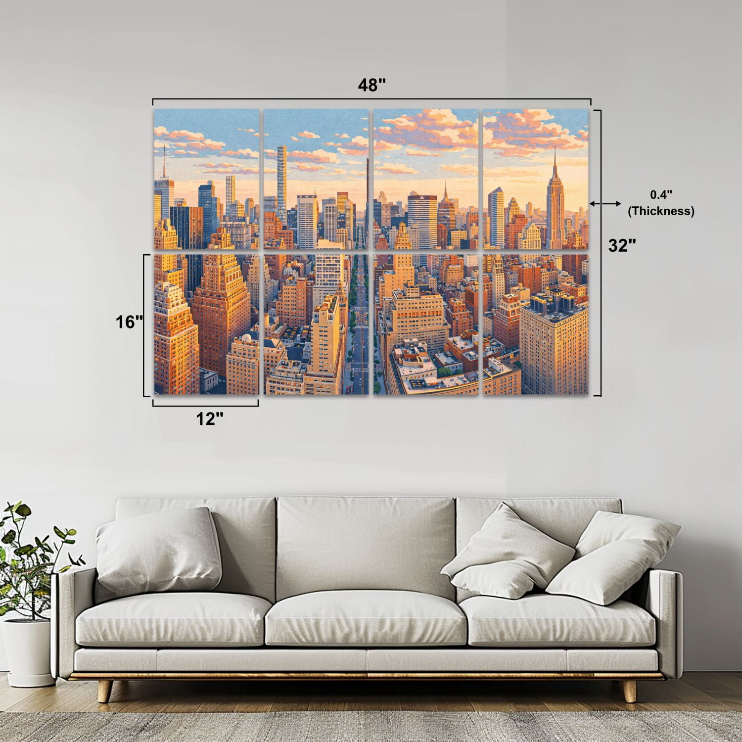8 Pack Art Acoustic Panels Sound Absorbing New York City NYC Decorative Soundproof Wall Panels Self Adhesive for Nursery Game Room Bedroom 48"x32"