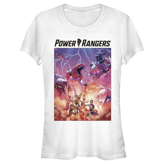 Junior's Power Rangers Lightning Storm Battle  Graphic Tee White Small