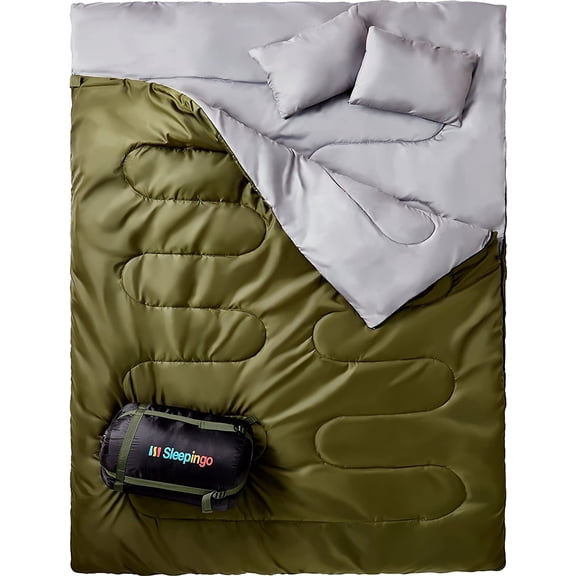 Sleepingo Double Sleeping Bag for Backpacking, Camping, Or Hiking. Queen Size XL! Cold Weather 2 Person Waterproof Sleeping Bag for Adults Or Teens. Truck, Tent, Or Sleeping Pad, Lightweight