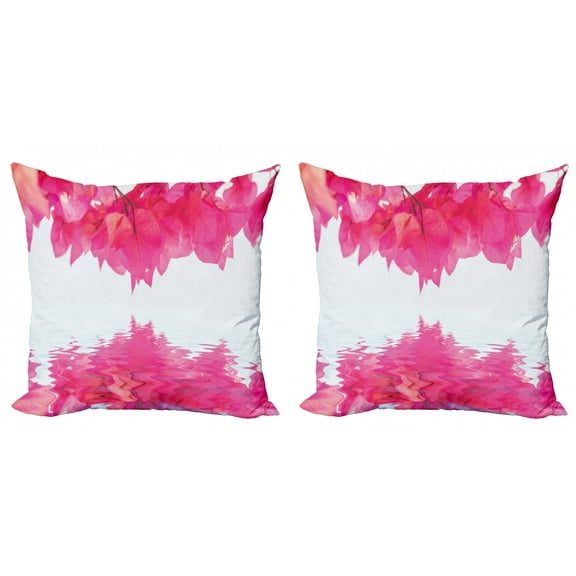 Ambesonne Nature Throw Pillow Cover 2 Pack, Pink Leaves on River, 16", Hot Pink