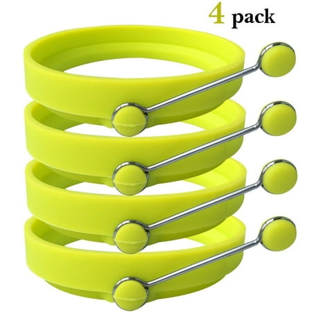 Egg Mold - 4 Pack Nonstick Silicone Egg Ring Pancake Mold, Round Egg Rings Mold, Perfect Fried Egg Mold or Pancake Rings, Egg Cooking Rings for Stunning Breakfasts Every Time Green 4-pk by Moretek