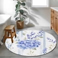 thumbnail image 4 of Purple Hydrangea Round Area Rug 3 FT, Small Kitchen Bathroom Mats, Stripe Botanical Vintage Washable Indoor Outdoor Throw Runner Carpet Non-Shedding Doormat for Table Shower Sofa Entryway, 4 of 8