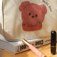 thumbnail image 4 of Bolsa de maquillaje de viaje, bolsa de aseo de almacenamiento bonita de dibujos animados, bolsa de cosméticos de mano portátil para lavado de viaje, maquillaje, color beige cremoso, 4 of 5