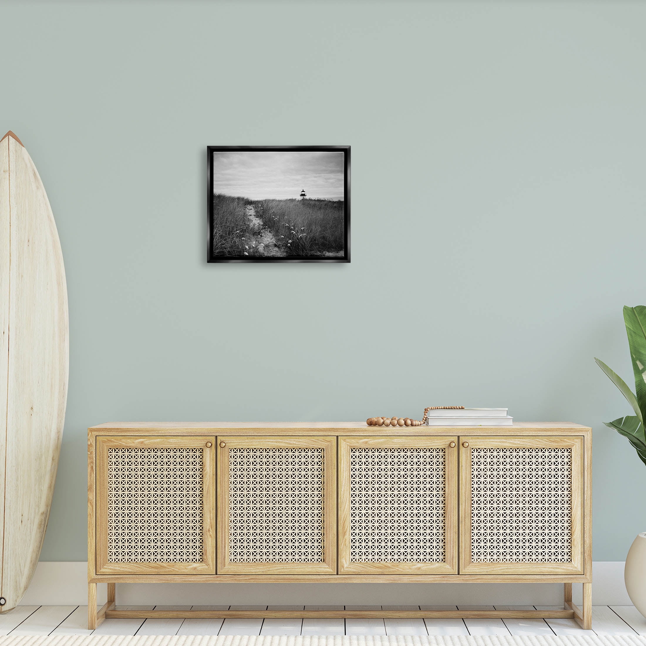 Stupell Industries Nantucket Light Distant Lighthouse Photograph Jet Black Floating Framed Canvas Print Wall Art, Design by Aledanda