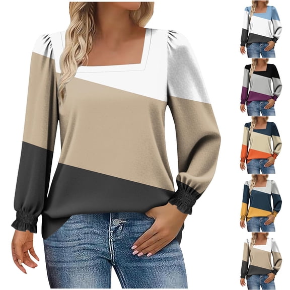 Bixock Women Fall and Winter Blouse,Women Casual Tops,Bixock Women Casual Tops Winter Print Square Neck Pullover Long Sleeve Loose Puff Sleeve Top Casual Tops for Women