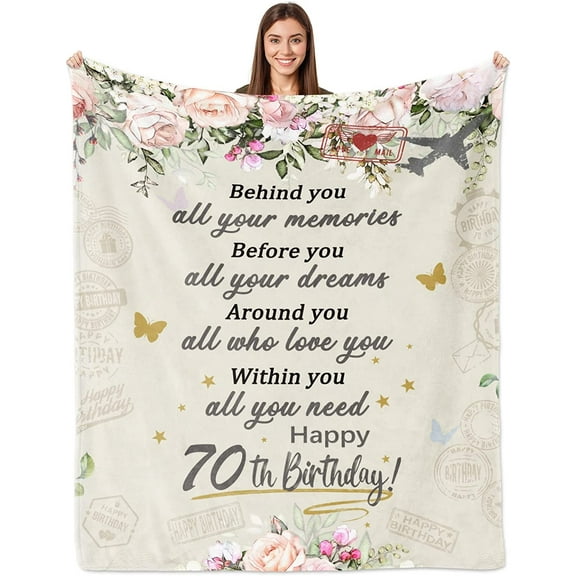 LHSHID 70th Birthday Gifts for Women Gifts for 70th Birthday Women Blanket 70th Birthday Gift Ideas 70 Year Old Birthday Decoration for Grandma Mom Wife Friend Female Vintage Throw Blankets 30x40in